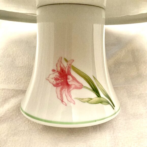 VINTAGE Shafford Fine China "Jade Lily" Pedestal Cake Stand Plate Footed 10.25” - Picture 6 of 9